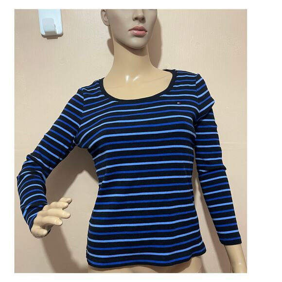Tommy Hilfiger Women's Striped Logo T-Shirt Large - Coastal Chic Nautical‎ Style - Picture 1 of 10